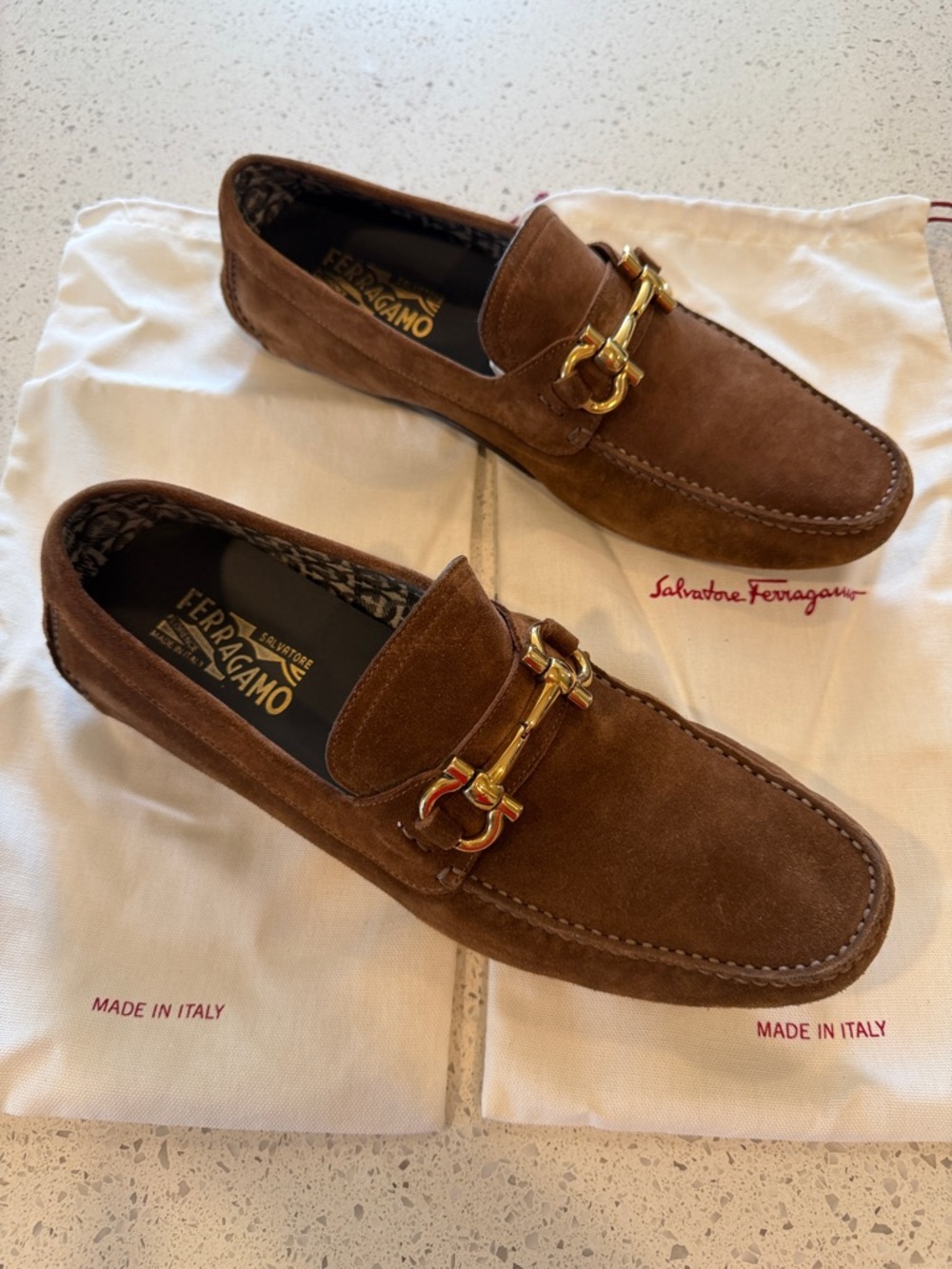Salvatore Ferragamo Brown Suede Bit-Detail Slip-On Loafers